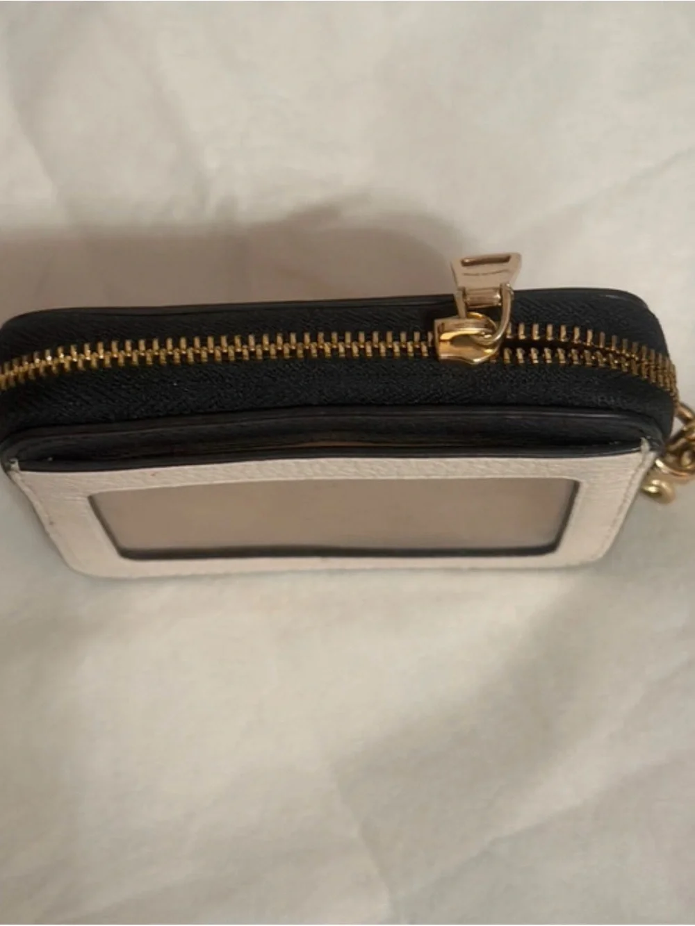 Coach Two-Tone Leather Card Case Key Holder - Beige, White & Black